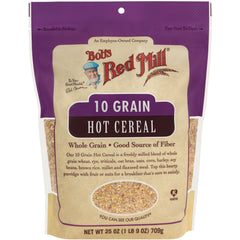 BOB427 | Bob's Red Mill 10 Grain Hot Cereal front-facing bag with clear window showing cereal and brand logo