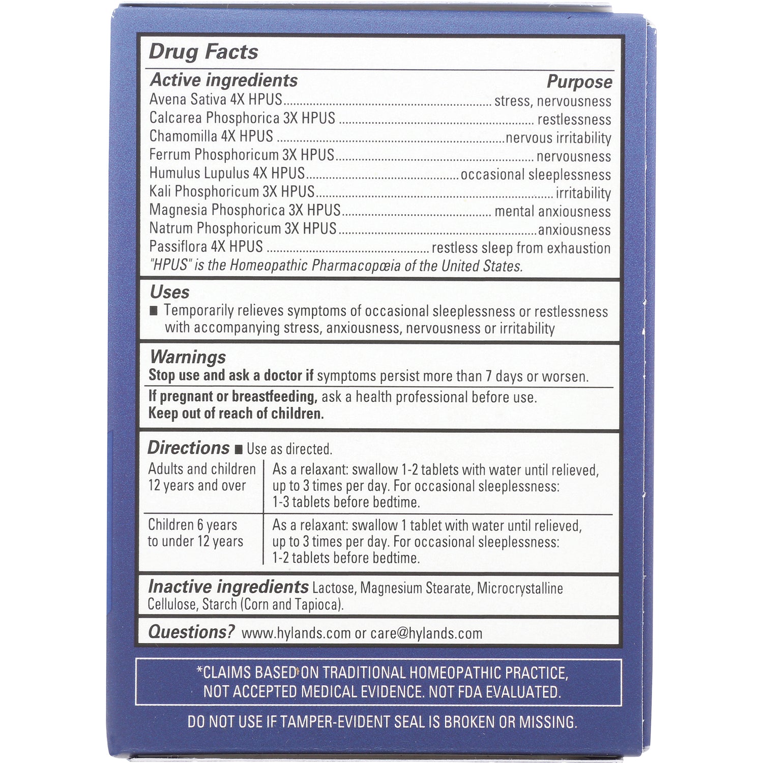 HY261 | back of blue product box showing Drug Facts, active and inactive ingredients, warnings and directions
