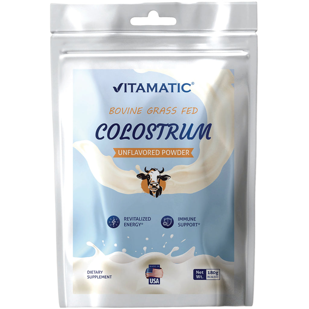 VAM007 | Vitamatic Bovine Grass Fed Colostrum Unflavored Powder, dietary supplement pouch, 180 g - Thumbnail