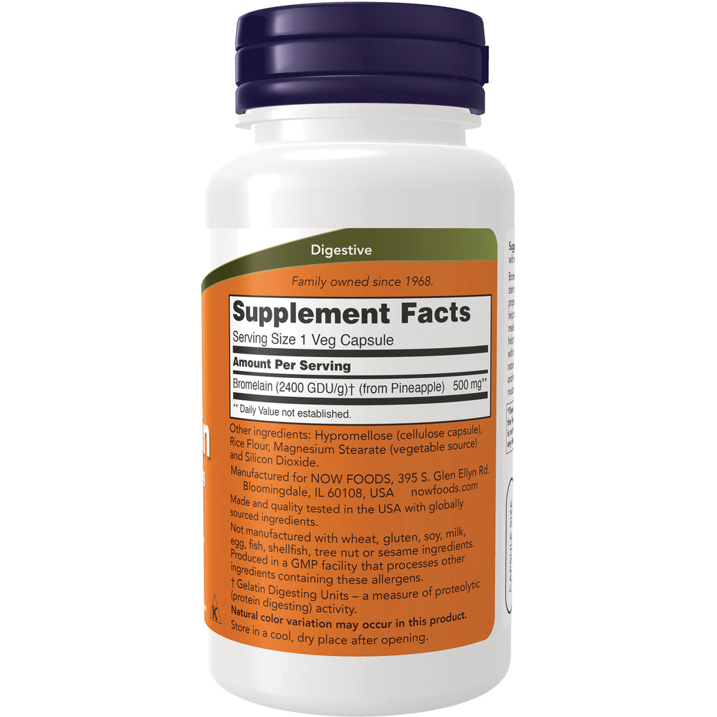NWF293 | Back label showing Supplement Facts and ingredients for bromelain 500 mg veg capsule - Thumbnail