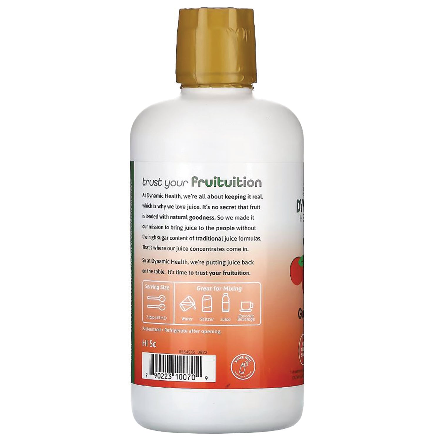 DYH007 | back label of white bottle showing product information, serving icons and barcode