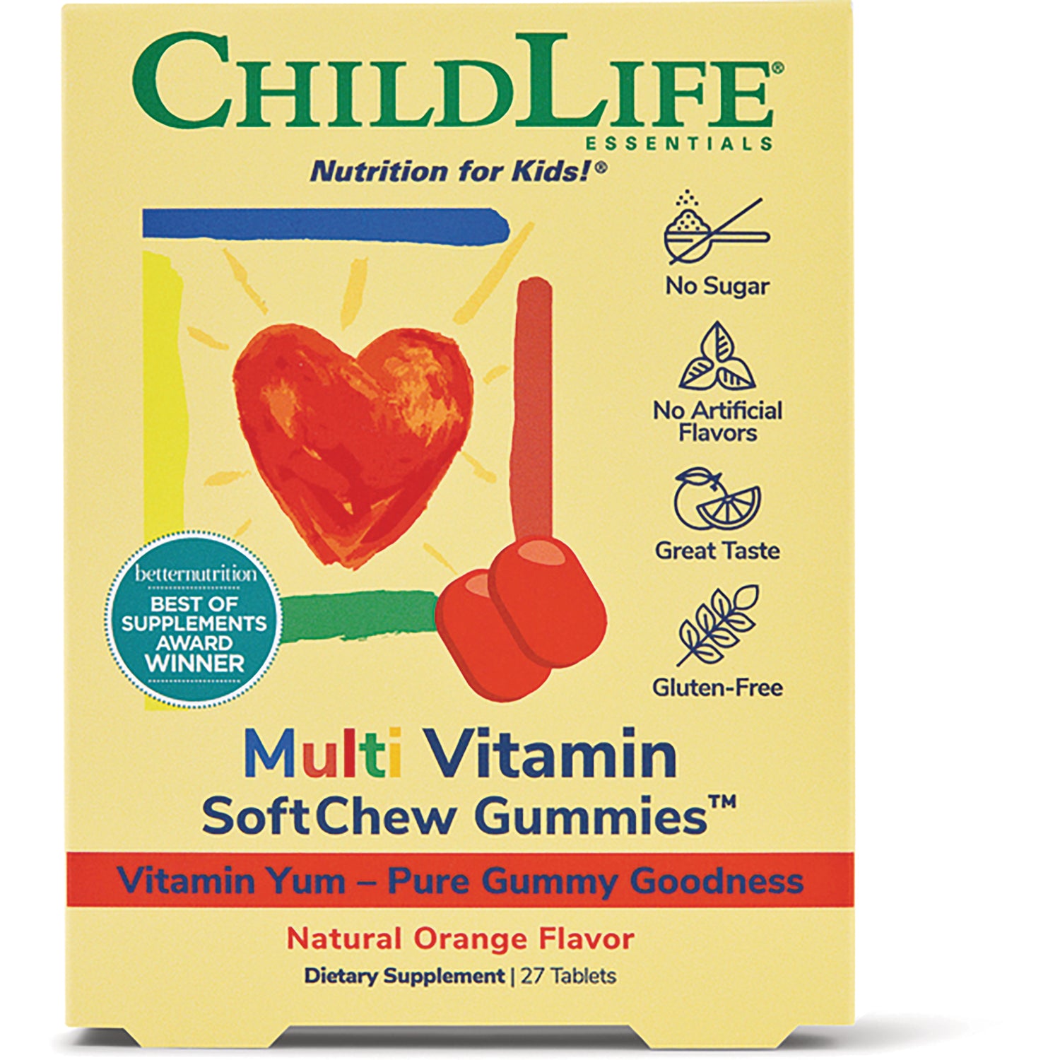 CHL020 | ChildLife Multi Vitamin SoftChew Gummies box, natural orange flavor, 27 tablets, front packaging