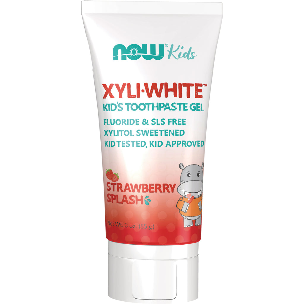 NWF1181 | NOW Kids XYLI-WHITE strawberry splash kid's toothpaste gel tube front - Thumbnail
