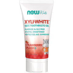 NWF1181 | NOW Kids XYLI-WHITE strawberry splash kid's toothpaste gel tube front