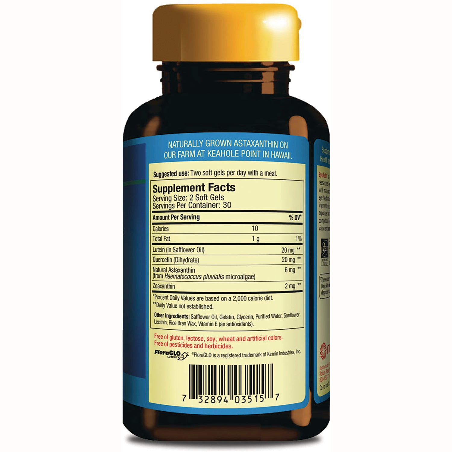 NUT020 | Back of brown supplement bottle showing Supplement Facts label, ingredients list and barcode