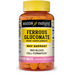 MSN037 | Mason Natural ferrous gluconate iron supplement bottle with orange tablets visible