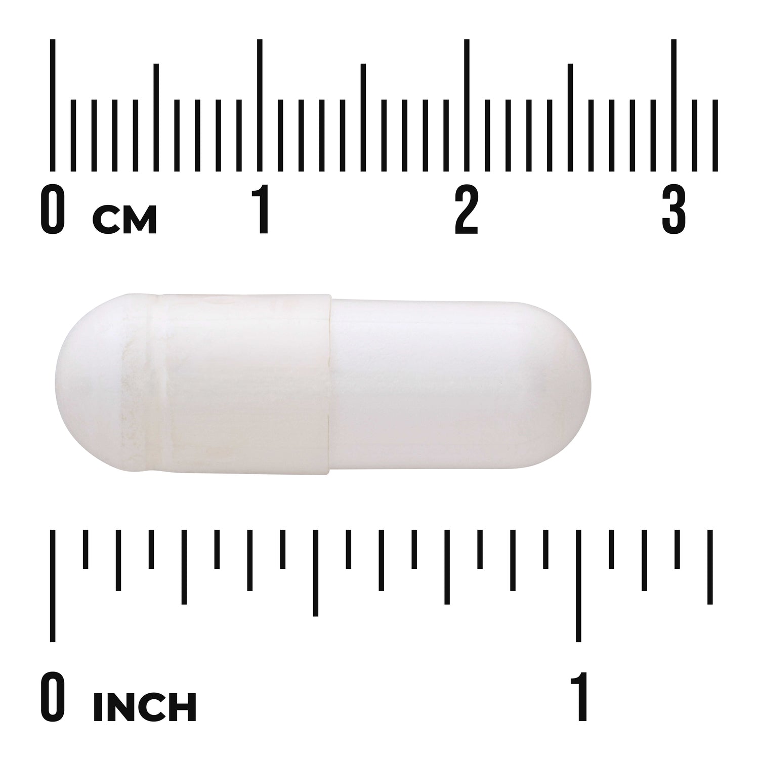 SW1188 | White capsule shown with size scale in centimeters and inches