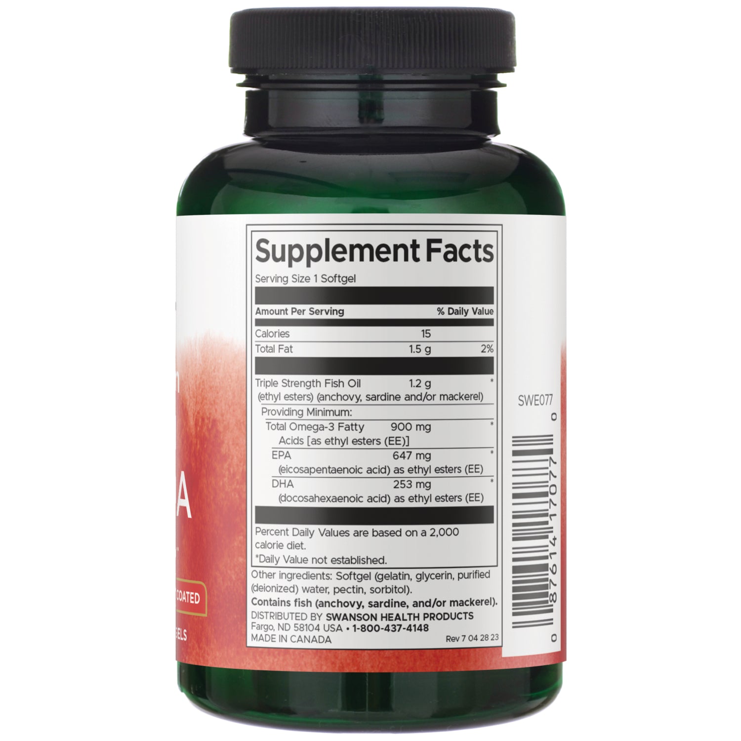 SWE077 | Back label with supplement facts and serving information