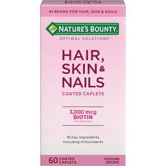 NBY104 | Nature's Bounty Hair, Skin & Nails coated caplets box, 3,000 mcg biotin per serving, 60 coated caplets