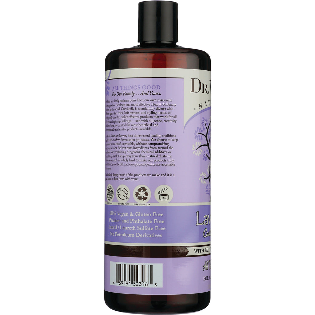DRW029 | Back of lavender shampoo bottle showing ingredients, vegan and gluten free claims, and barcode - Thumbnail