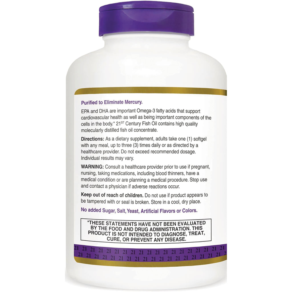 CNT205 | Back label of supplement bottle showing directions, warning, and text Purified to Eliminate Mercury and No added Sugar or Artificial Flavors - Thumbnail
