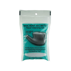 NRL004 | Ancient Secrets nasal cleansing salt pouch 8 oz teal packaging with neti pot illustration
