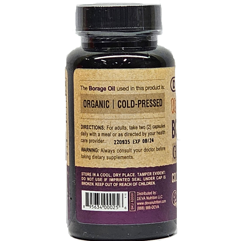 DEV012 | Back of dark supplement bottle label reading ORGANIC | COLD-PRESSED with directions, barcode, and warning text - Thumbnail