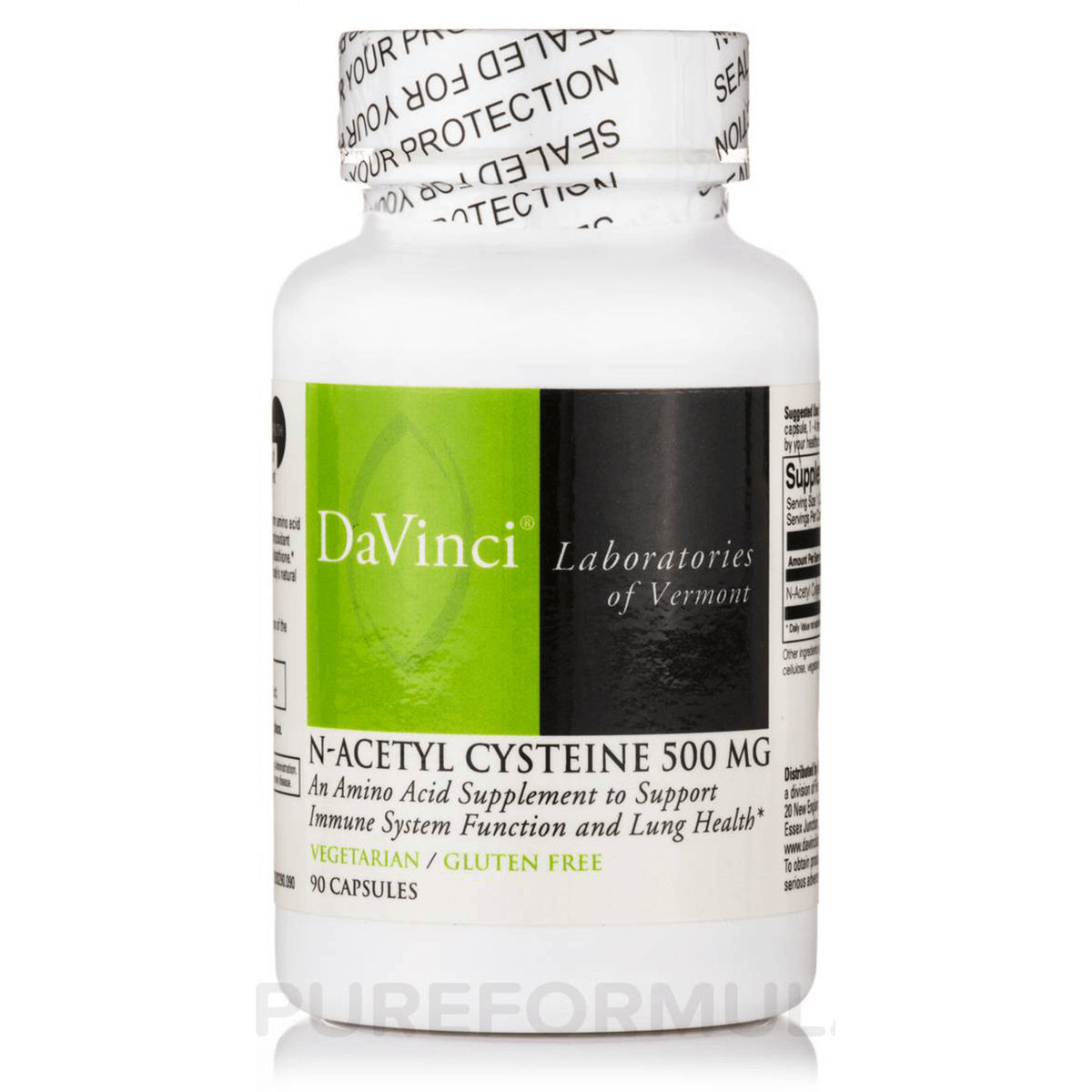 DVL165 | DaVinci Laboratories N-Acetyl Cysteine 500 mg bottle front label, 90 capsules, vegetarian gluten free