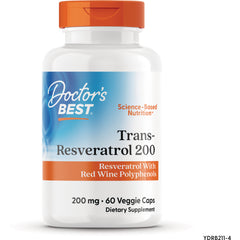 DB146 | Doctor's Best Trans-Resveratrol 200 bottle front label, 200 mg 60 veggie caps