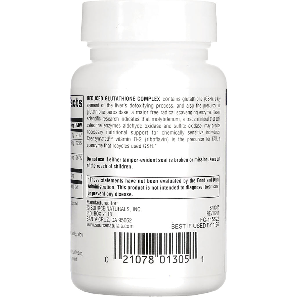 SN729 | Supplement bottle back label with Reduced Glutathione Complex text, warnings, and barcode - Thumbnail