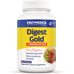 EMD050 | Enzymedica Digest Gold probiotics bottle with yellow label, 180 capsules vegetarian dietary supplement