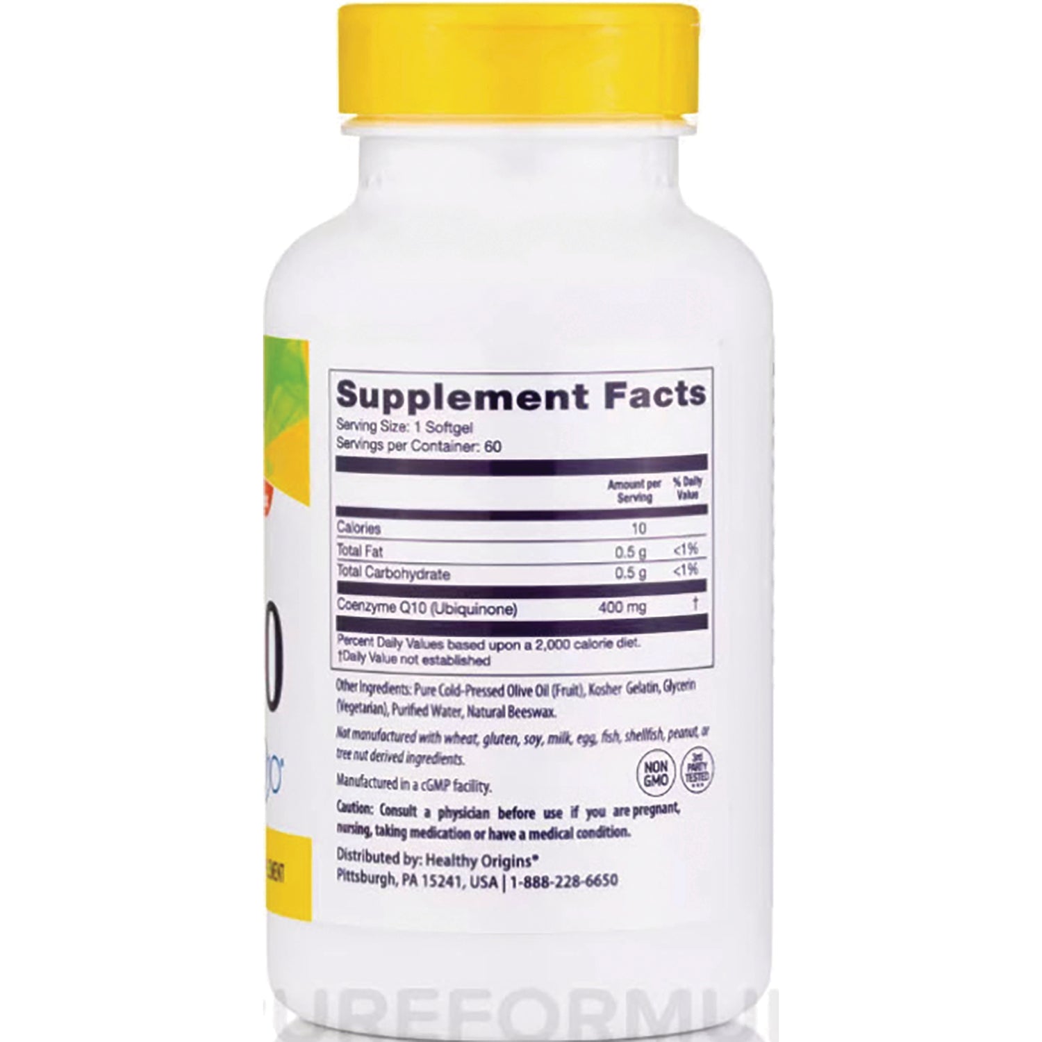HRG033 | Back label of white supplement bottle showing Supplement Facts panel and ingredients