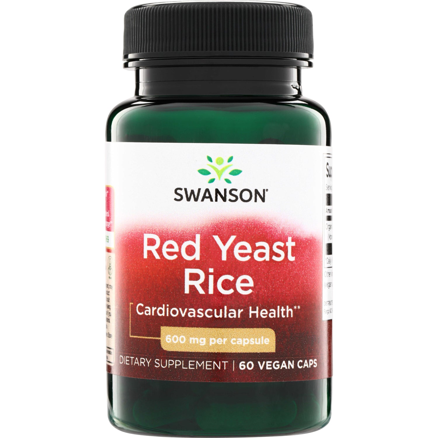 SWU991 | Swanson Red Yeast Rice supplement for Cardiovascular Health, 600 mg per capsule, 60 vegan caps, front bottle