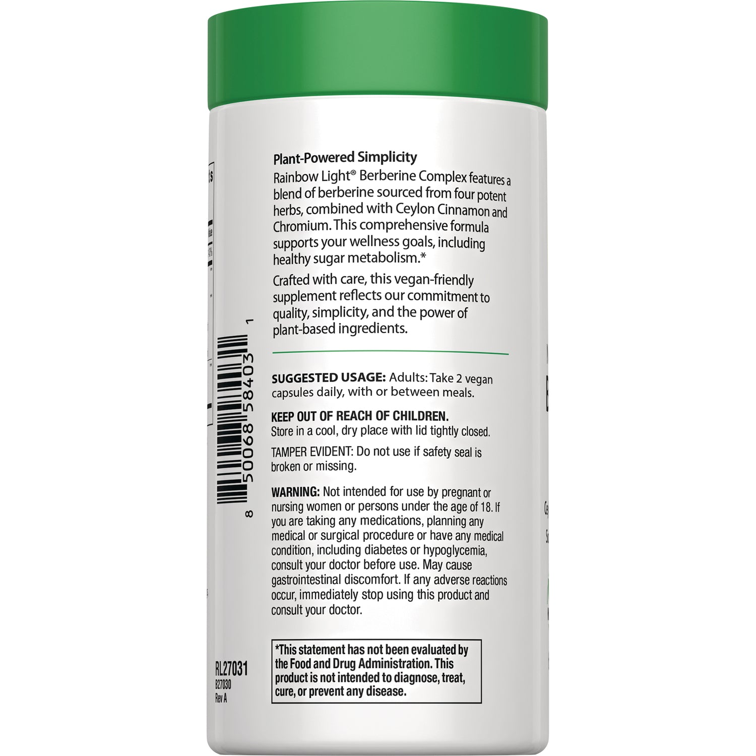RBL178 | back label showing suggested usage, warnings, barcode and ingredient statements