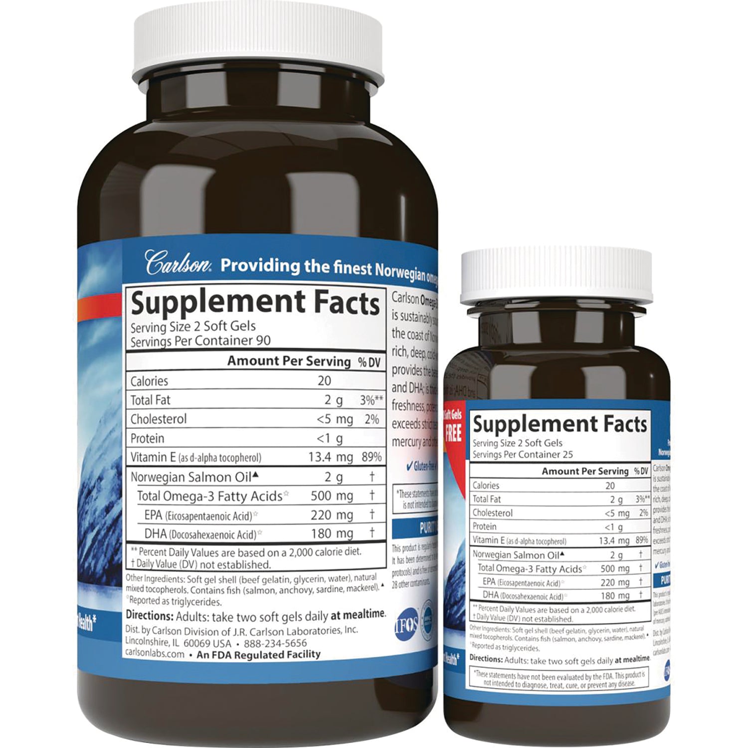 CSN017 | Back view of two brown supplement bottles showing Supplement Facts labels and nutrition panels