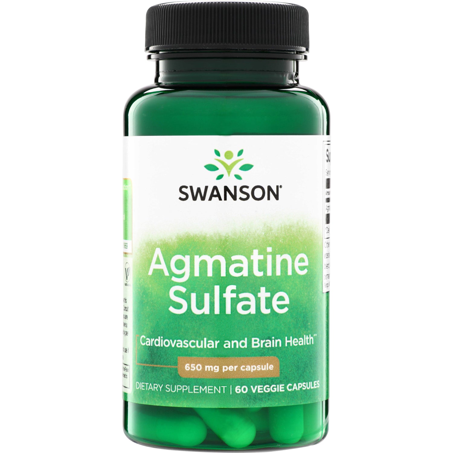 SWRJ002 | Swanson Agmatine Sulfate supplement bottle, 650 mg per capsule, 60 veggie capsules