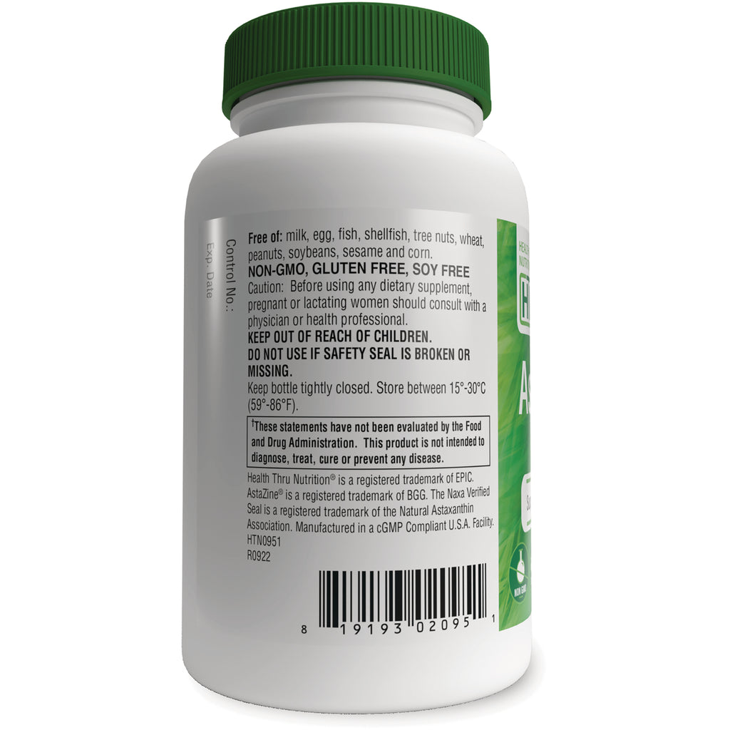 HTN008 | Back of white supplement bottle showing ingredients, warnings, NON-GMO GLUTEN FREE SOY FREE label and barcode - Thumbnail