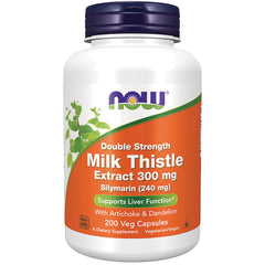 NWF571 | NOW Double Strength Milk Thistle Extract 300 mg bottle, 200 veg capsules, white bottle with orange label