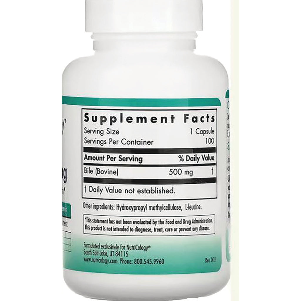 NCL013 | back label showing Supplement Facts panel with Serving Size 1 capsule and Bile (Bovine) 500 mg - Thumbnail