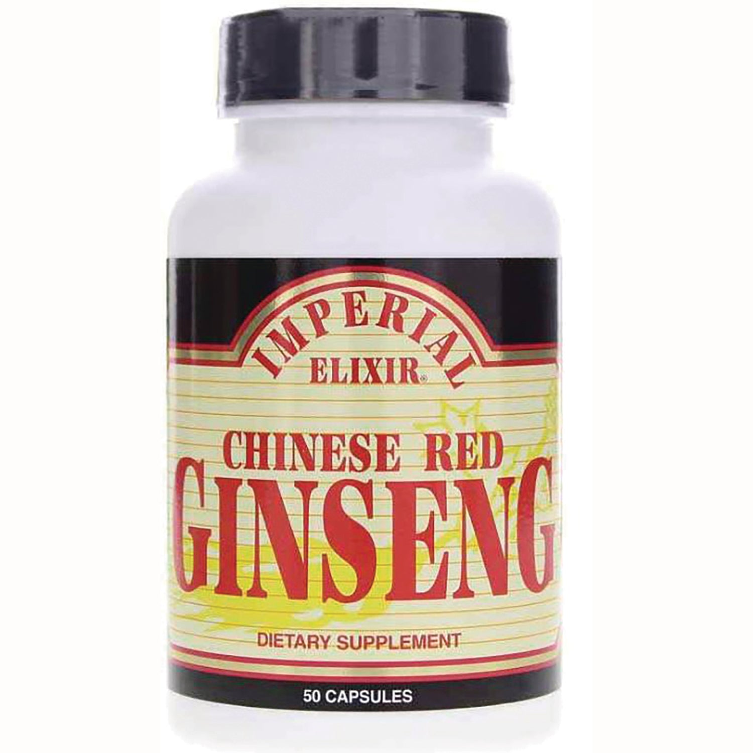 IE008 | Bottle of Imperial Elixir Chinese Red Ginseng dietary supplement, 50 capsules