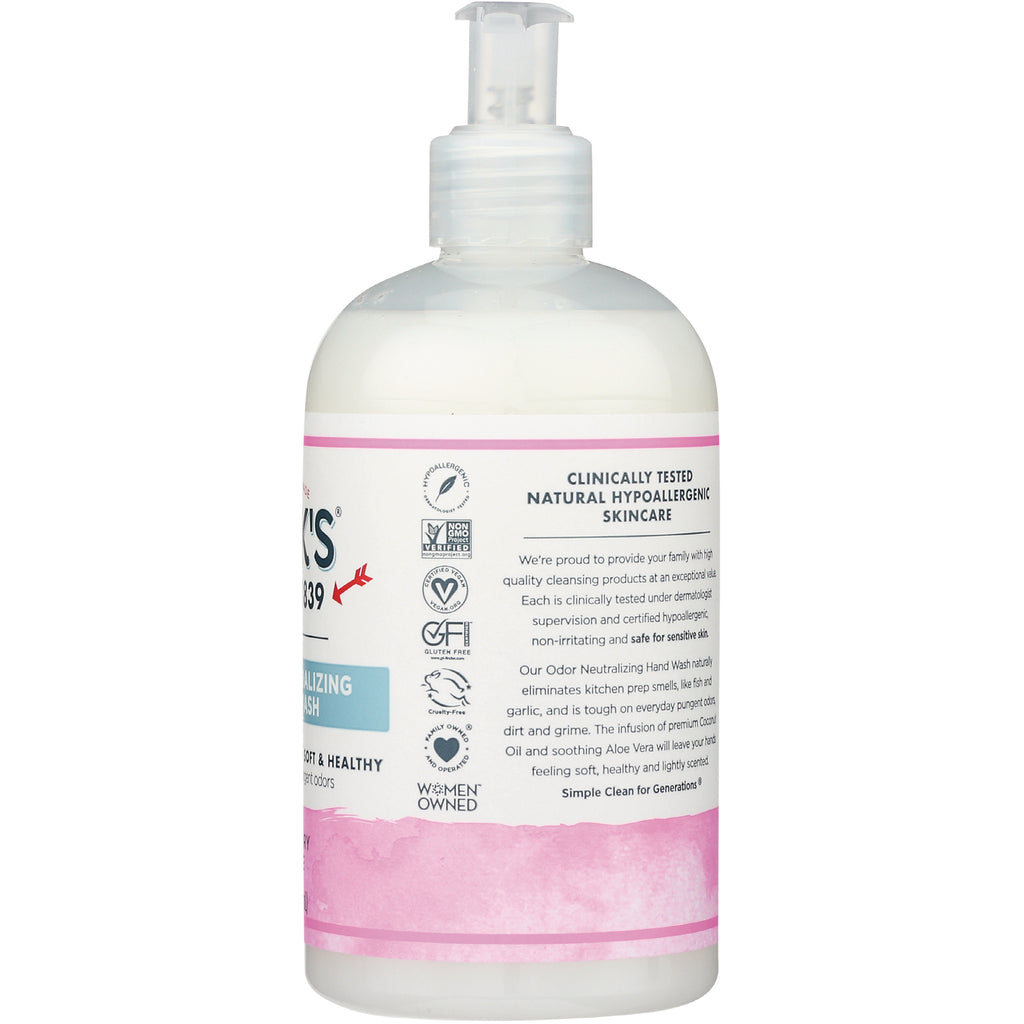 KIR021 | white pump bottle of hand wash with pink label reading CLINICALLY TESTED NATURAL HYPOALLERGENIC SKINCARE and certification icons - Thumbnail