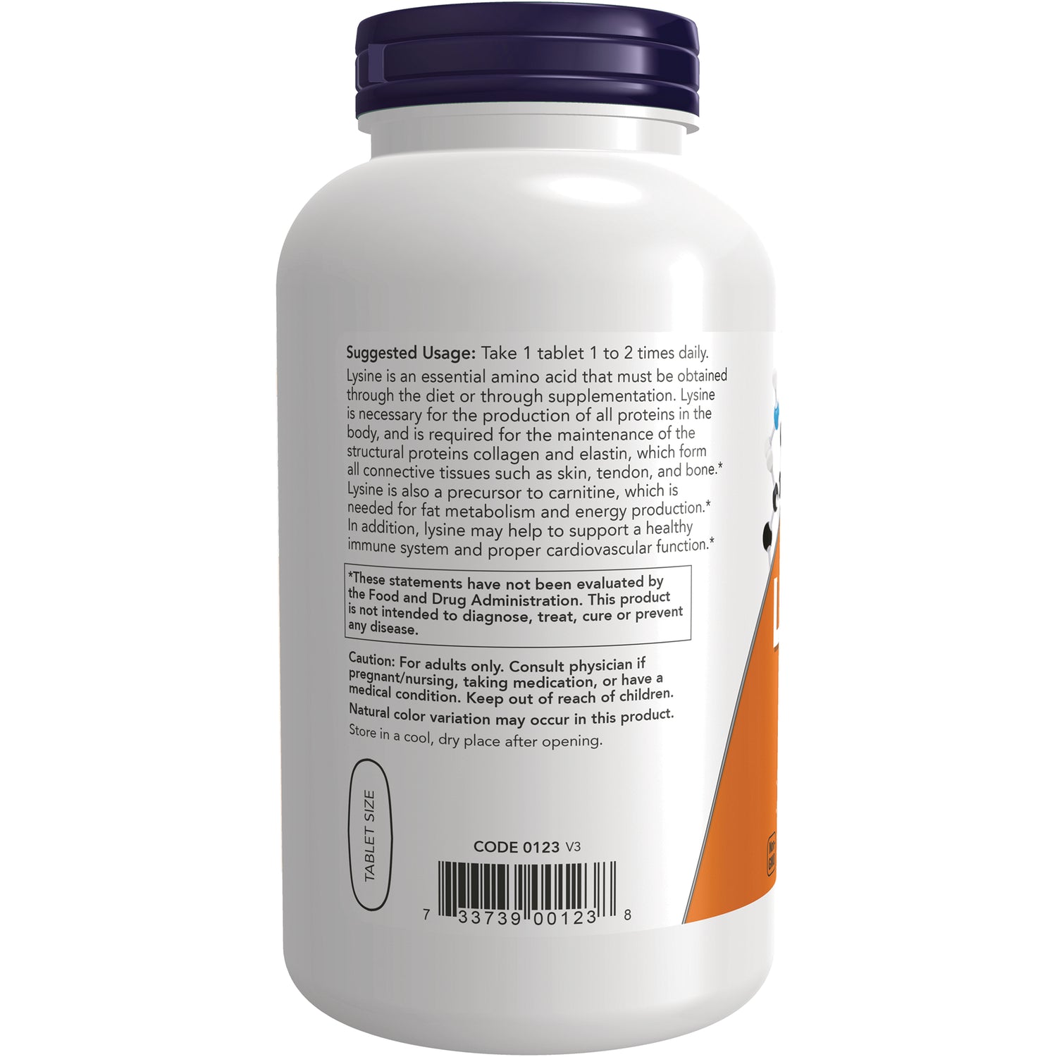NWF1448 | Back label of white supplement bottle with suggested usage, caution text and barcode