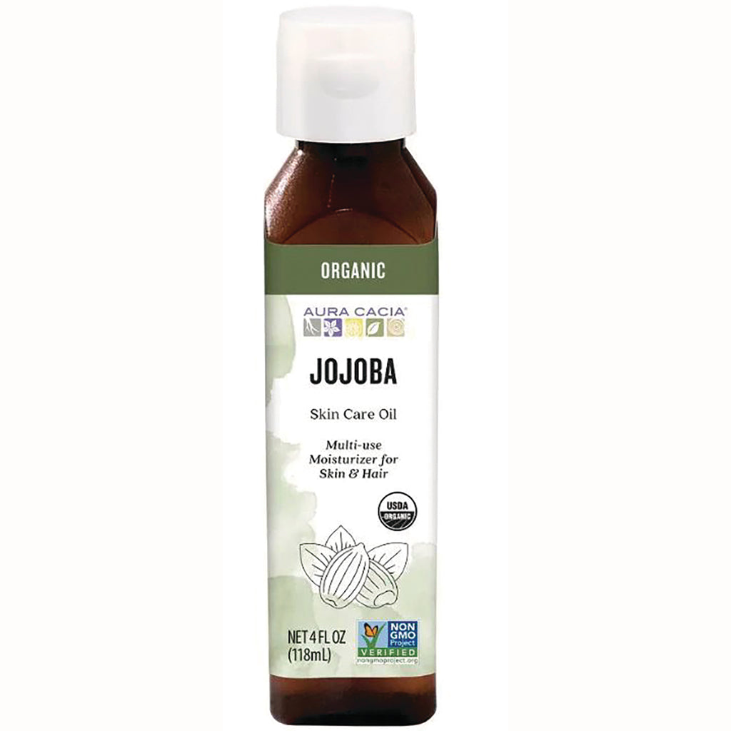 ARC058 | Aura Cacia Jojoba skin care oil bottle, 4 fl oz, organic moisturizer for skin and hair - Thumbnail