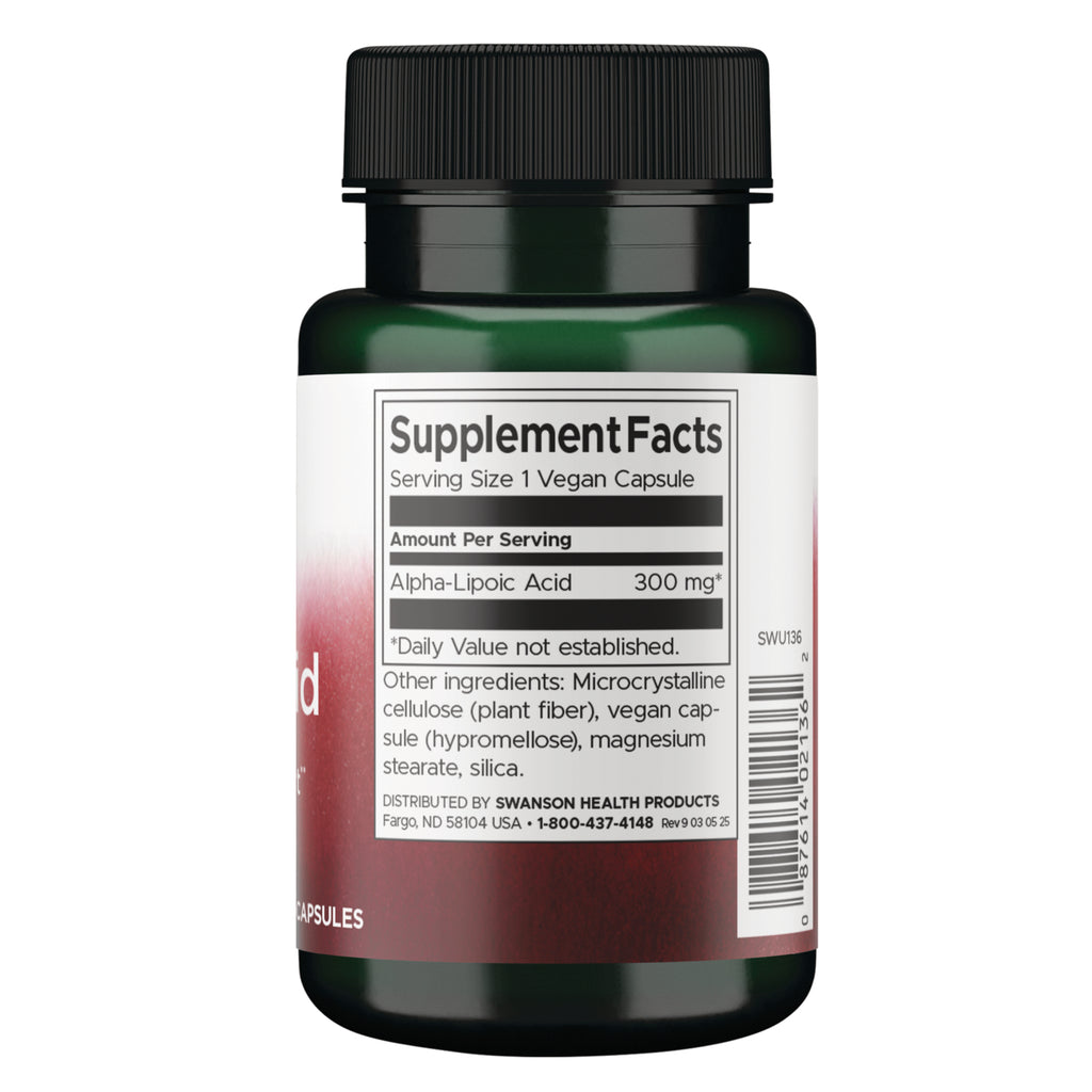 SWU136 | Supplement Facts panel: Serving Size 1 Capsule, Alpha-Lipoic Acid 300 mg - Thumbnail