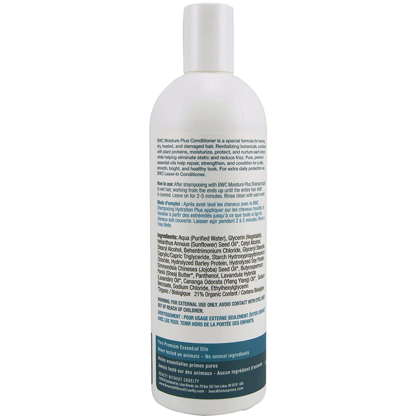 BWC092 | Back label of white conditioner bottle showing ingredients, directions, and warnings