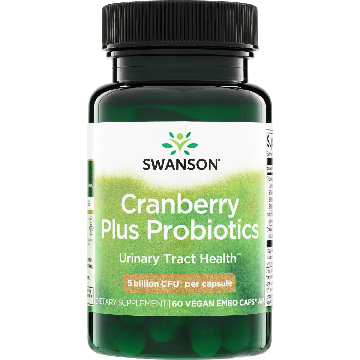 SWA031 | Swanson Cranberry Plus Probiotics, Urinary Tract Health, 5 billion CFU+ per capsule, 60 vegan capsules