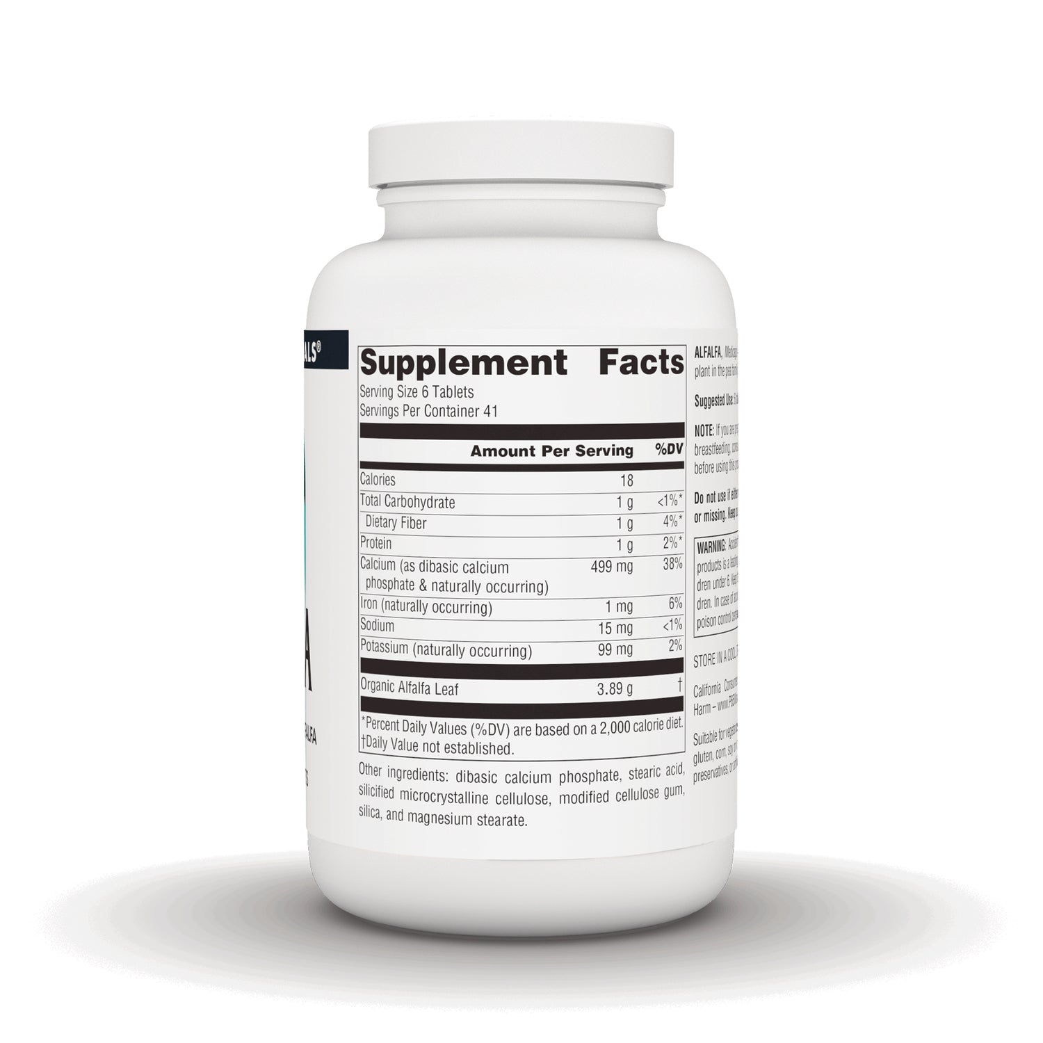 SN525 | Back label showing Supplement Facts panel and ingredients