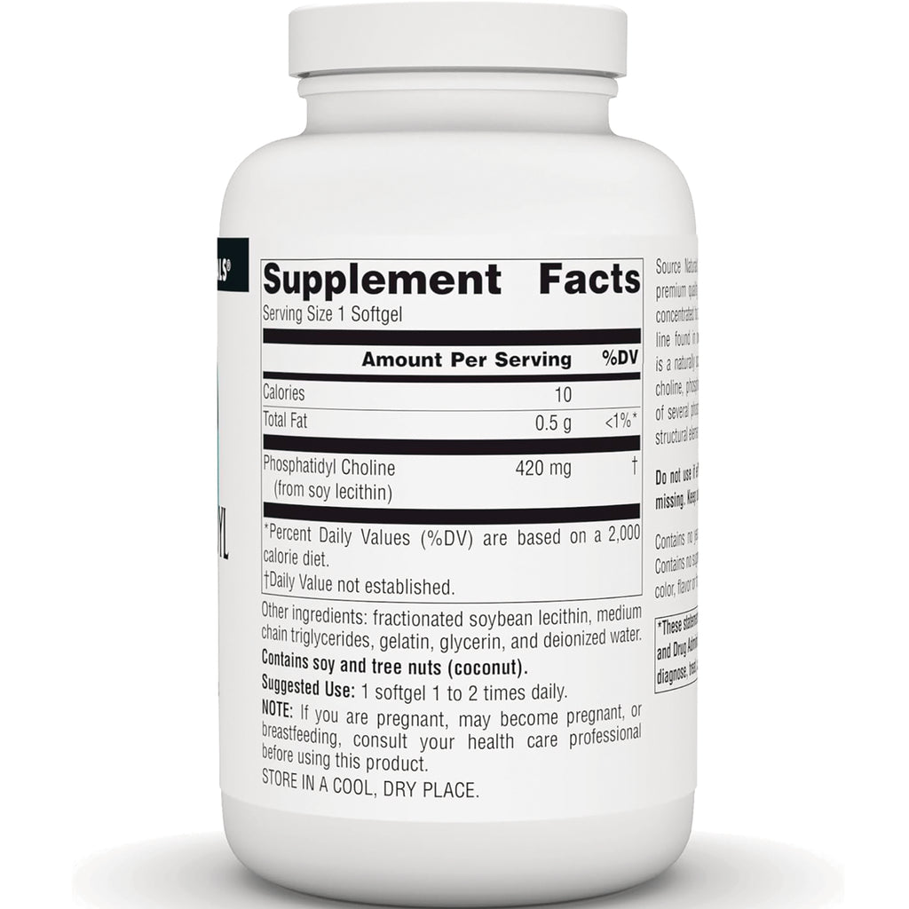 SN797 | Back label Supplement Facts panel, serving size 1 softgel, Phosphatidyl Choline 420 mg - Thumbnail