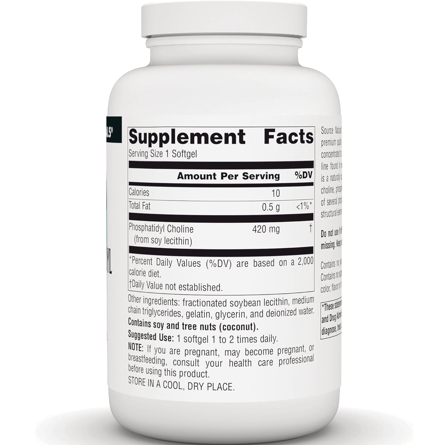 SN797 | Back label Supplement Facts panel, serving size 1 softgel, Phosphatidyl Choline 420 mg