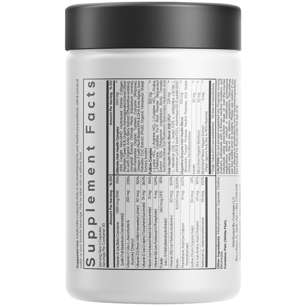 CDG010 | Back label of white supplement jar showing Supplement Facts table and ingredient text - Thumbnail