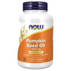 NWF377 | NOW Pumpkin Seed Oil 1000 mg bottle with orange label, 100 softgels
