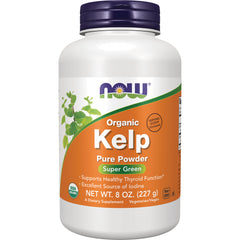 NWF945 | NOW Organic Kelp pure powder Super Green white bottle with orange label NET WT. 8 OZ (227 g)