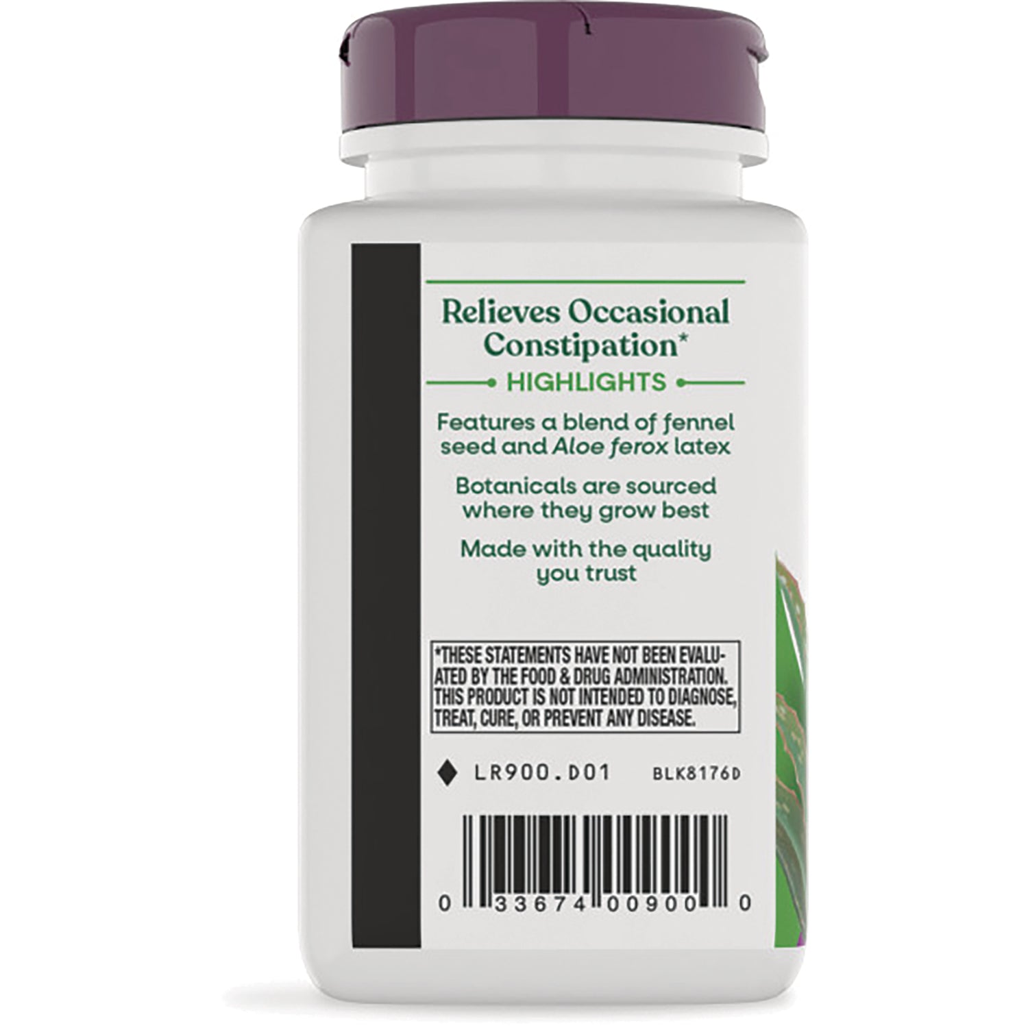 NW186 | back label of supplement bottle with highlights text, FDA disclaimer and barcode