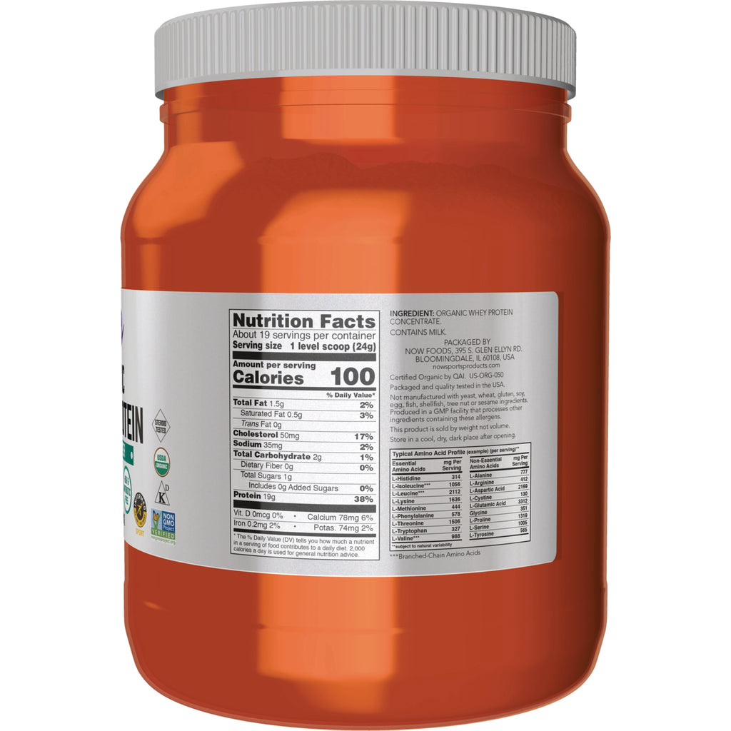 NWF969 | back of orange supplement jar showing Nutrition Facts panel and ingredient and amino acid tables 100 calories per serving - Thumbnail