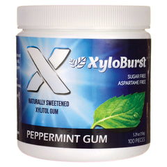 XYB003 | XyloBurst Peppermint Gum bottle, sugar free, aspartame free, naturally sweetened xylitol, 100 pieces