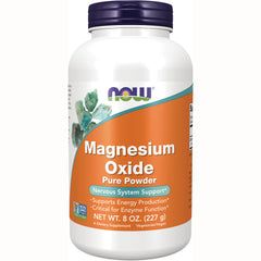 NWF196 | NOW Magnesium Oxide Pure Powder 8 oz white bottle with orange label and NOW logo, front view