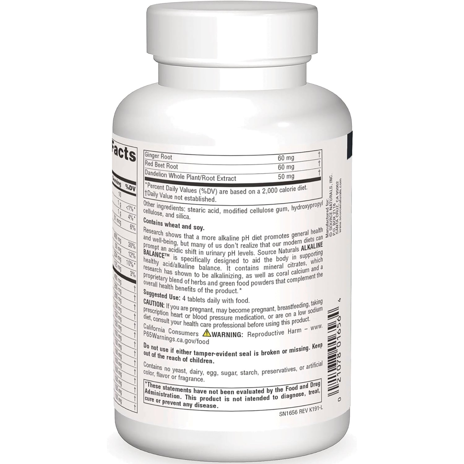 SN187 | back label of white supplement bottle showing supplement facts, ingredients, and barcode