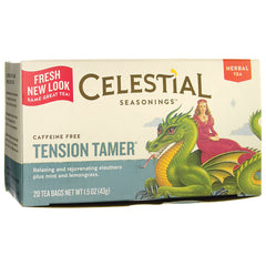 CEL014 | Celestial Seasonings Tension Tamer caffeine free herbal tea box with dragon illustration, 20 tea bags