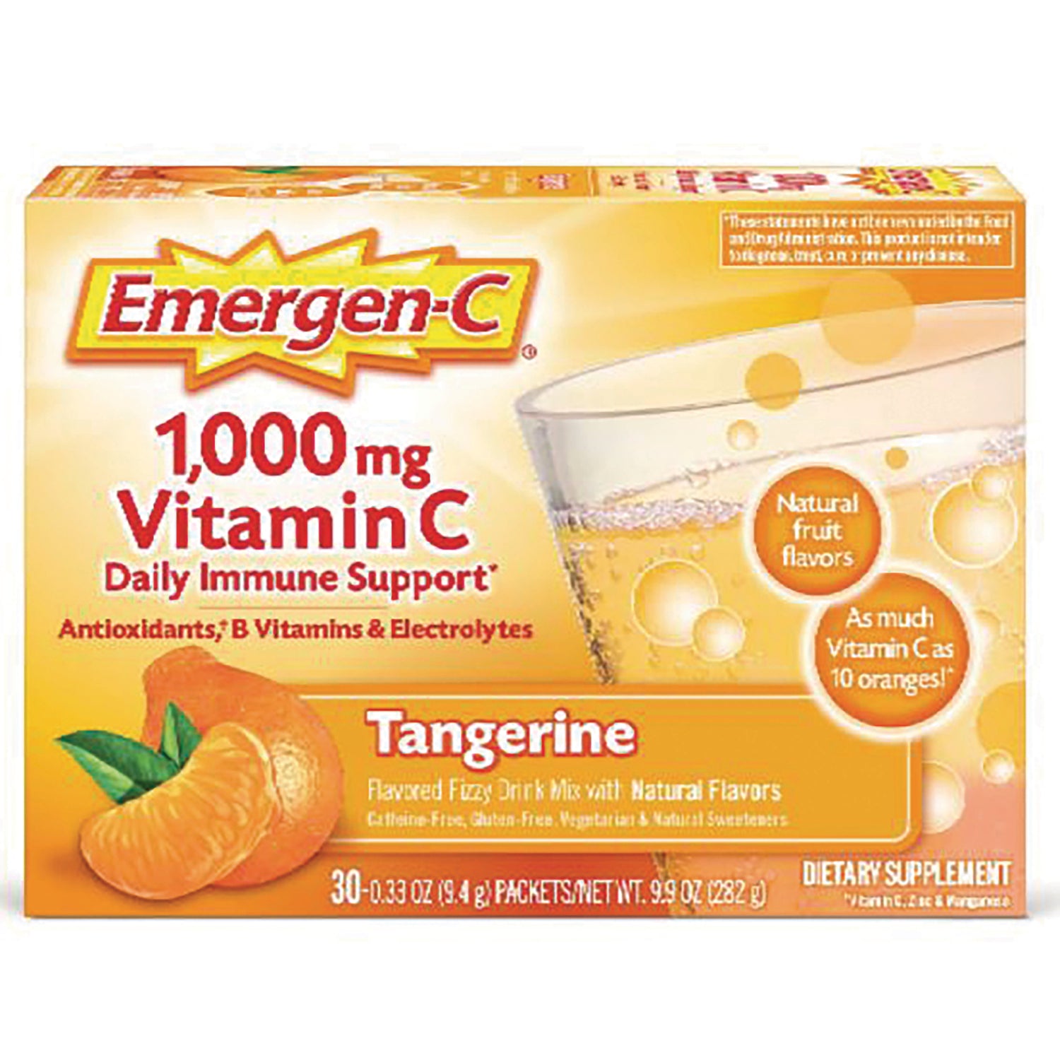 AC112 | Emergen-C 1,000 mg Vitamin C tangerine drink mix box, 30 packets, Daily Immune Support