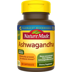 NTM126 | NatureMade Ashwagandha dietary supplement bottle, 60 capsules, yellow label